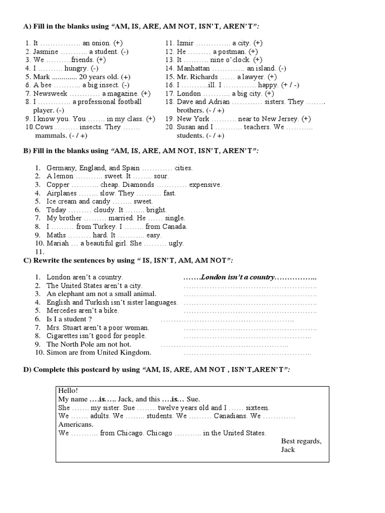 Verb To Be: Positive & Negative Worksheet | PDF | Linguistics