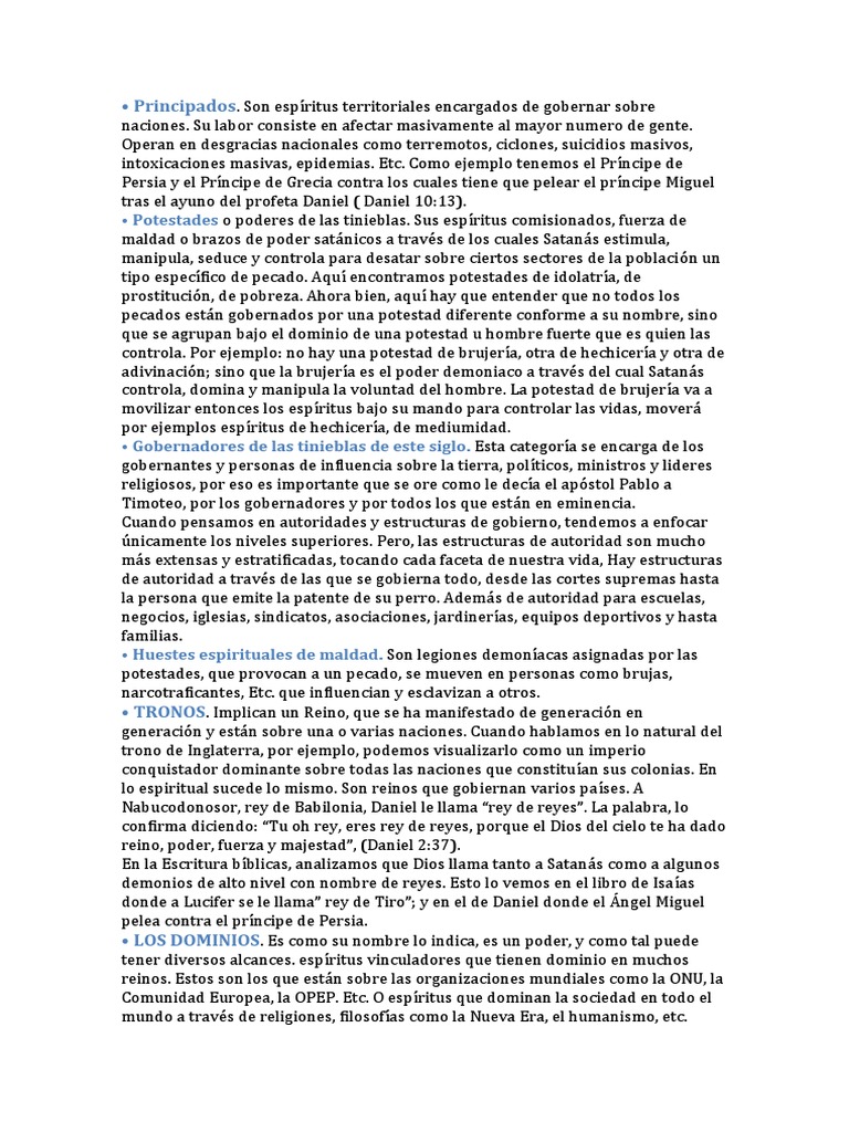 Principados y su influencia espiritual | PDF | Brujería | Demonios