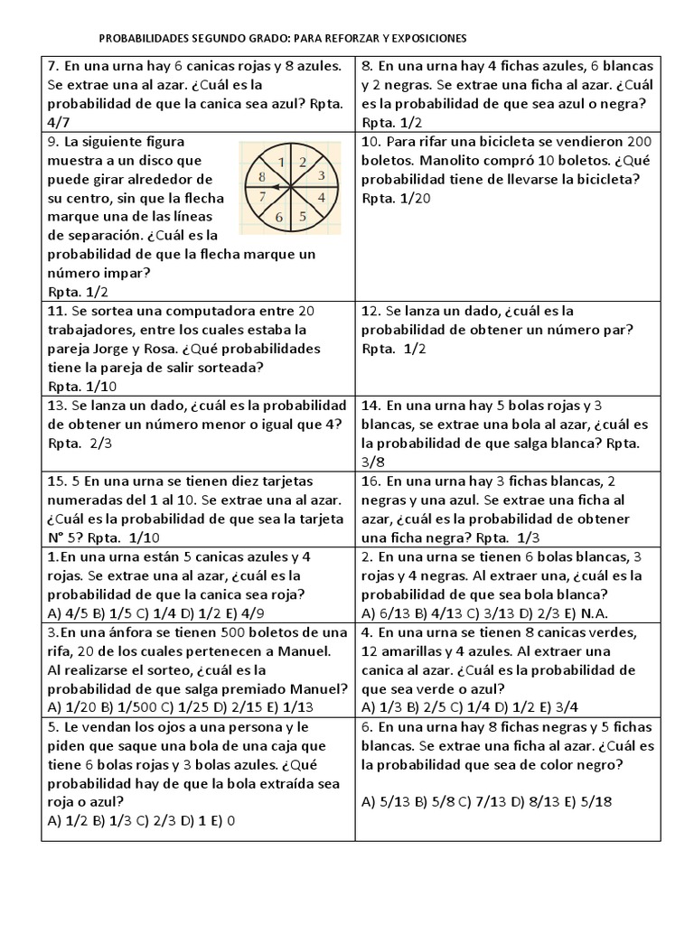 Ejercicios de Probabilidad para 2do Grado | PDF | Deportes y ...