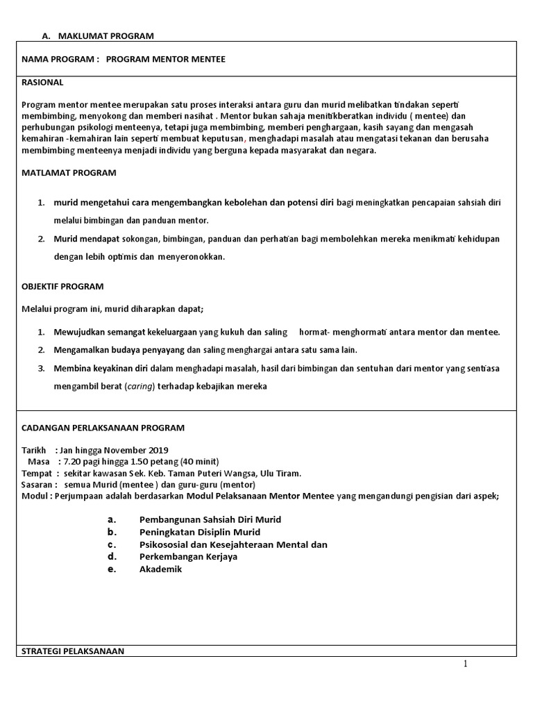 Program Mentor Mentee Sekolah 2019 | PDF | Karier & Perkembangan ...