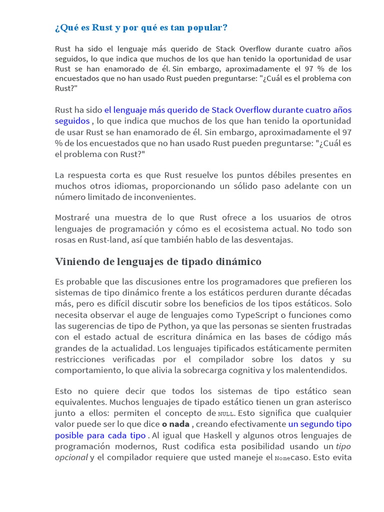 Ventajas y desventajas de Rust | PDF | Lenguaje de programación ...
