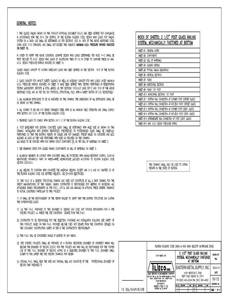 2.5 Inch Post Glass Railing System - Mechanically Fastened | PDF