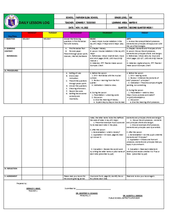 Dll mapeh quarter2 week1 2022 pdf behavior modification learning