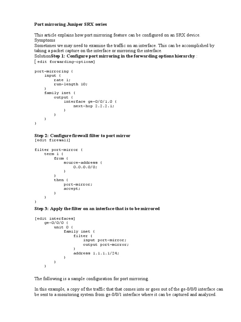 Port Mirroring Juniper SRX Series PDF Firewall Computing