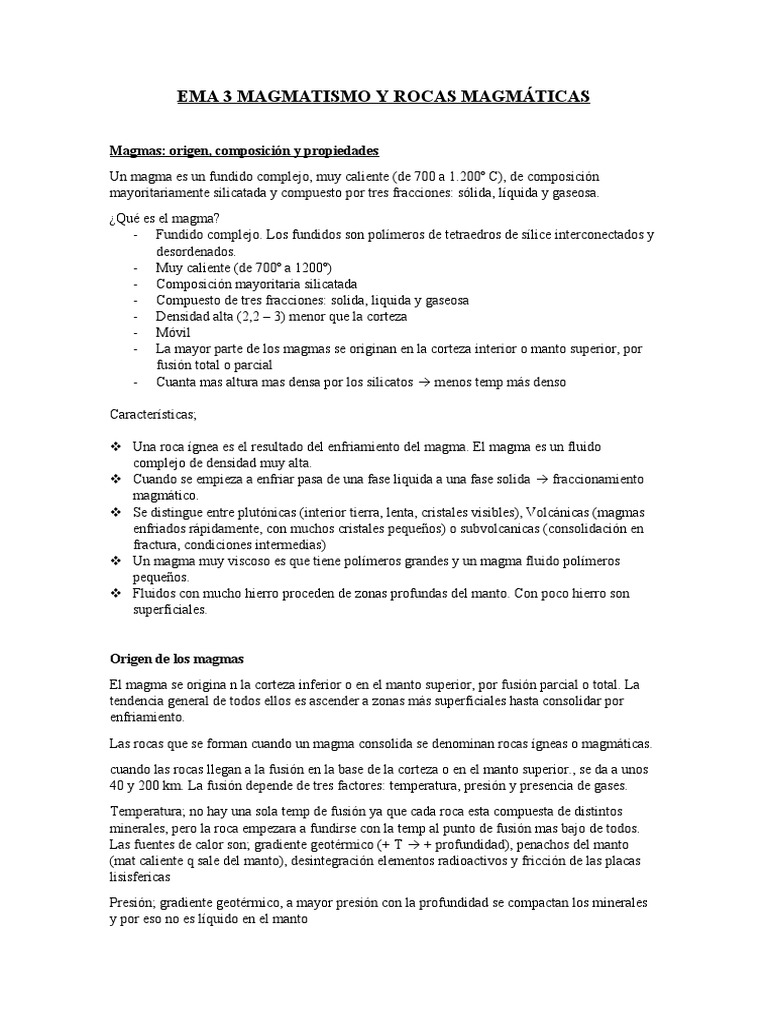 Ema 3 Magmatismo y Rocas Magmáticas | PDF | Magma | Roca ígnea