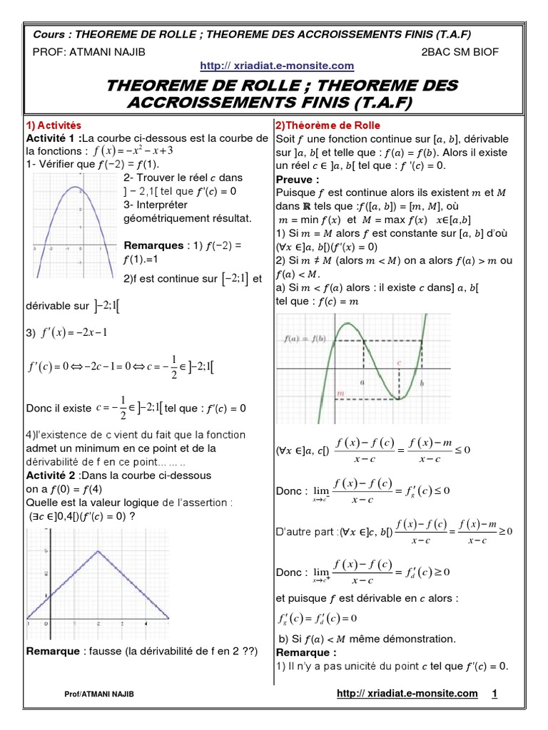 Théorèmes de Rolle et Accroissements Finis | PDF | Objets mathématiques ...