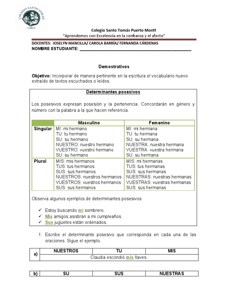 Ficha Lenguaje y Comunicación 4° - Demostrativos | PDF | Lingüística