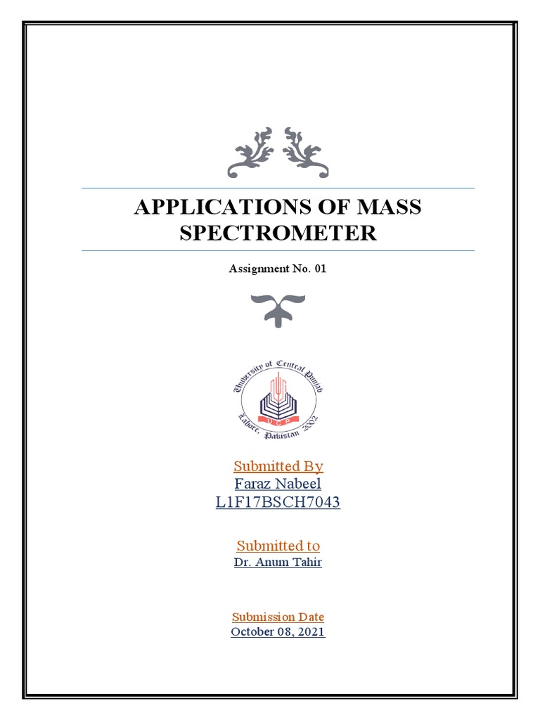 A1 Applications of Mass spectrometry PDF Mass Spectrometry