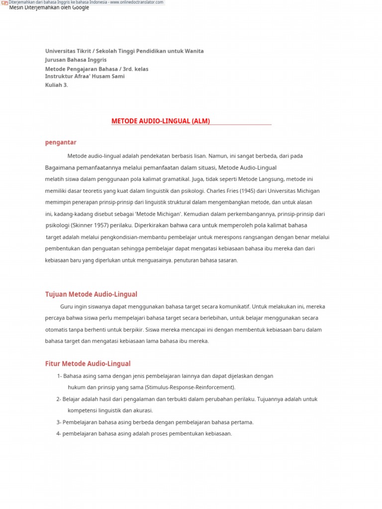 The Audio Lingual Method 2 En Id Pdf