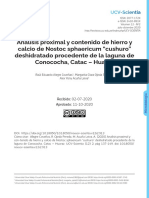 Analisis Proximal y Contenido de Hierro y Calcio de Nostoc Sphaericum "Cushuro" Deshidratado Procedente de La Laguna de Conococha, Catac - Huaraz