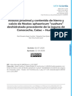 Analisis Proximal y Contenido de Hierro y Calcio de Nostoc Sphaericum "Cushuro" Deshidratado Procedente de La Laguna de Conococha, Catac - Huaraz