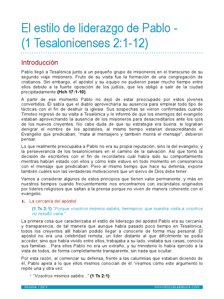 07 El Estilo de Liderazgo Del Apostol Pablo 1 Parte (1 Tes. 2 1-12 ...