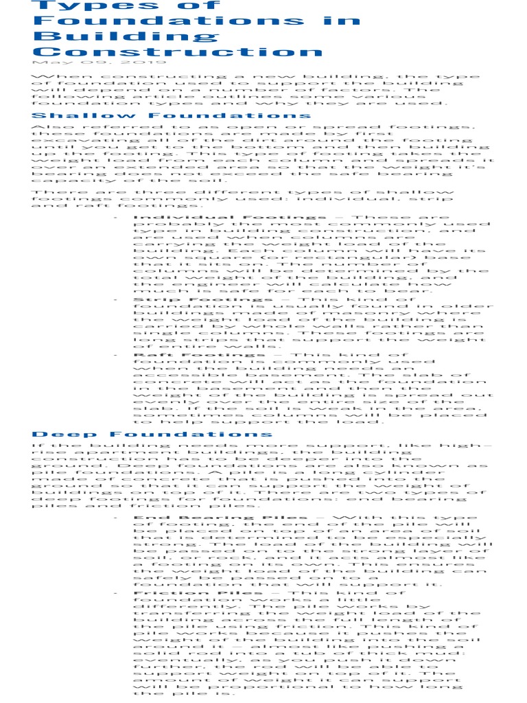 Types of Foundations in Building Construction | PDF | Foundation ...