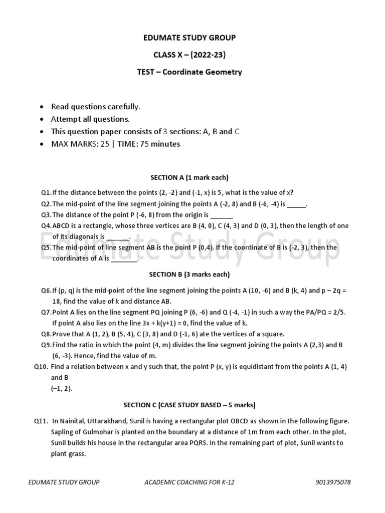 Coordinate Geo Test Pdf