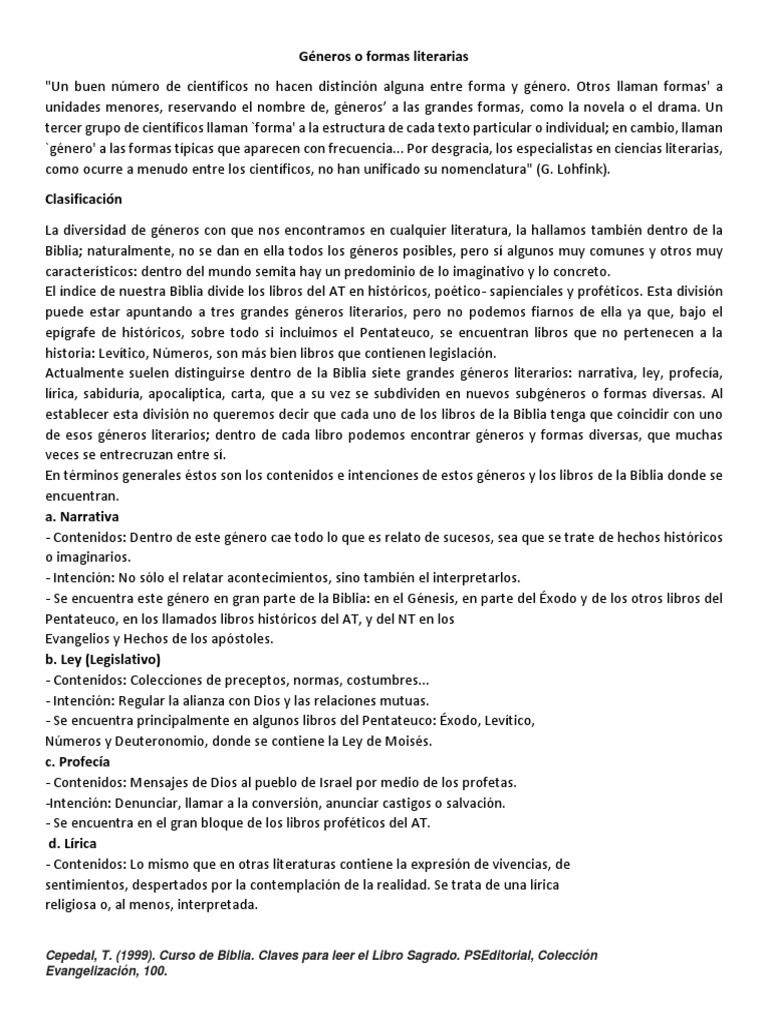 Géneros Literarios De La Biblia Pdf Biblia Tora