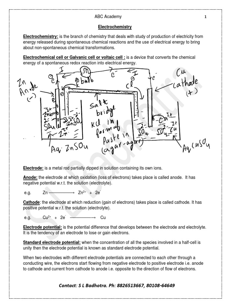 Chapter 3 Electrochemistry (Notes) PDF Electrochemistry