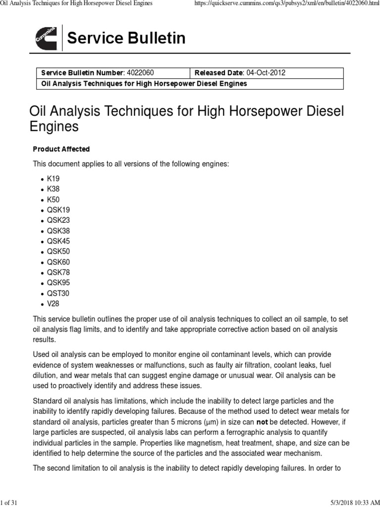 Oil Analysis Techniques For High Horsepower Diesel Engines | PDF ...