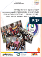 Orientaciones para El Proceso de Inclusión Al Subsistema de Educación Básica de Las y Los Niños, Jóvenes y Adultos Que Regresan Al País