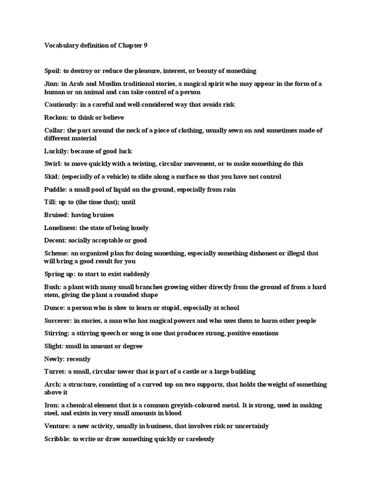 Vocabulary Definition of Chapter 9 PDF