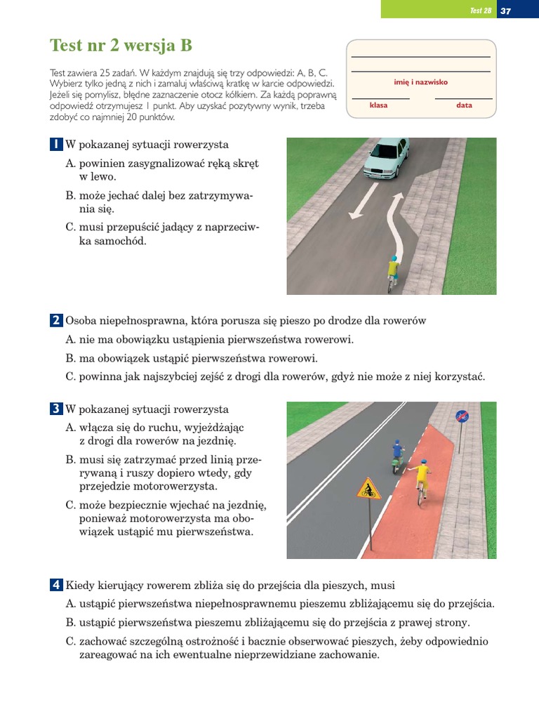 Julia Wójcik Test Na Karte Rowerowa NR 2 Wersja B | PDF