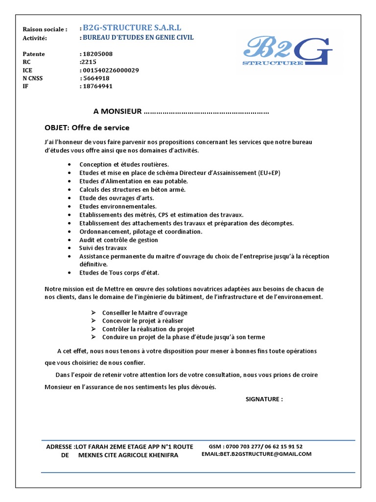 Offre de services en génie civil B2G | PDF | Affaires | Art