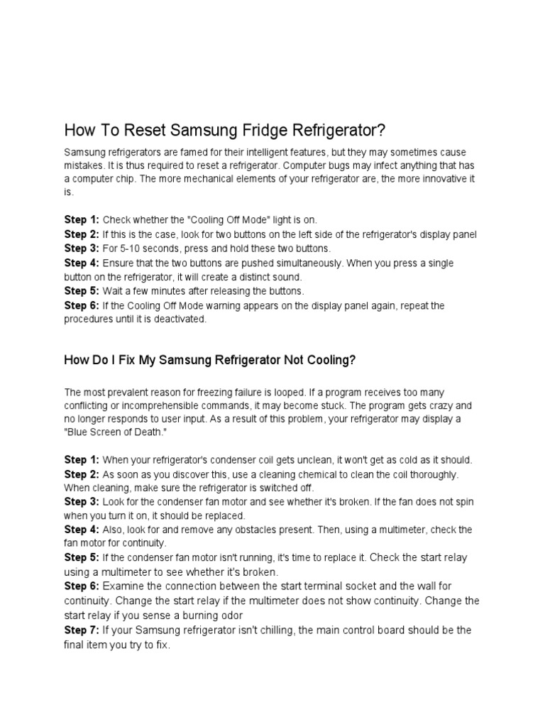 How To Reset Samsung Fridge Refrigerator PDF Refrigerator Computing