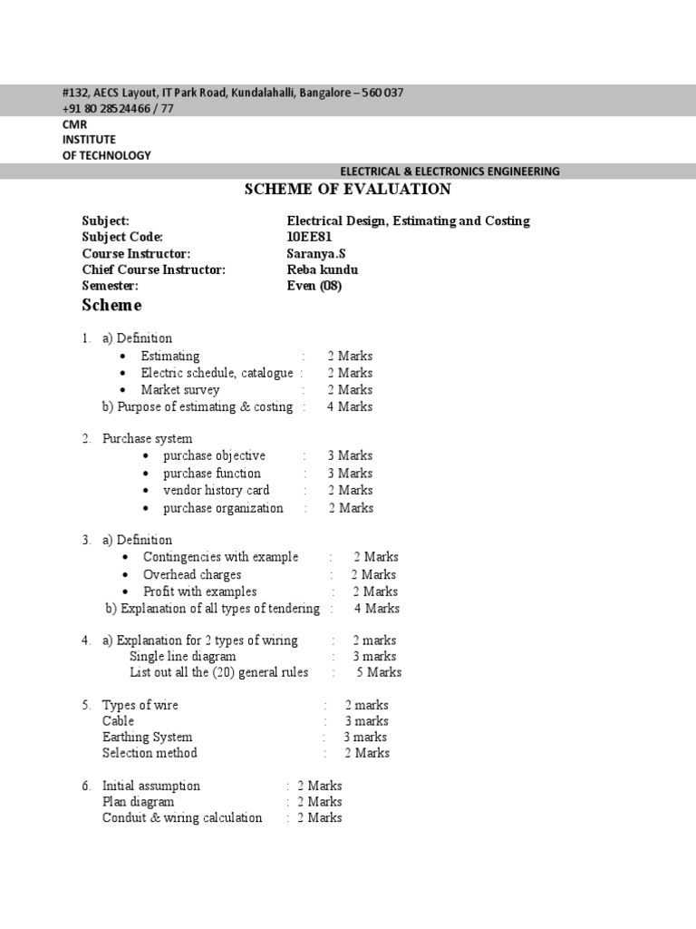Scheme of Evaluation for Electrical Design | PDF | Teaching Methods ...
