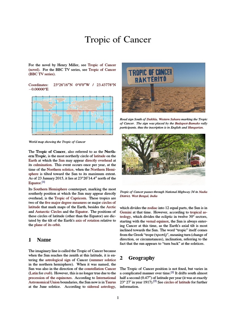 Tropic of Cancer | PDF | Equator | Astronomy