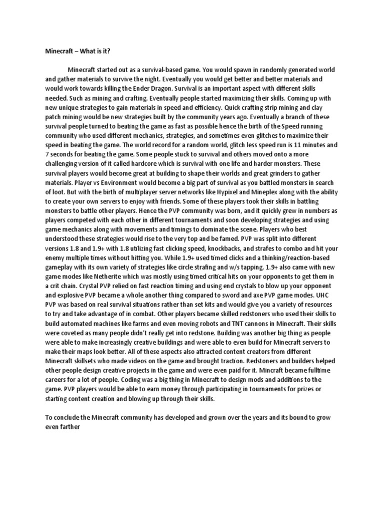 Minecraft Document | PDF | Minecraft | Video Game Design