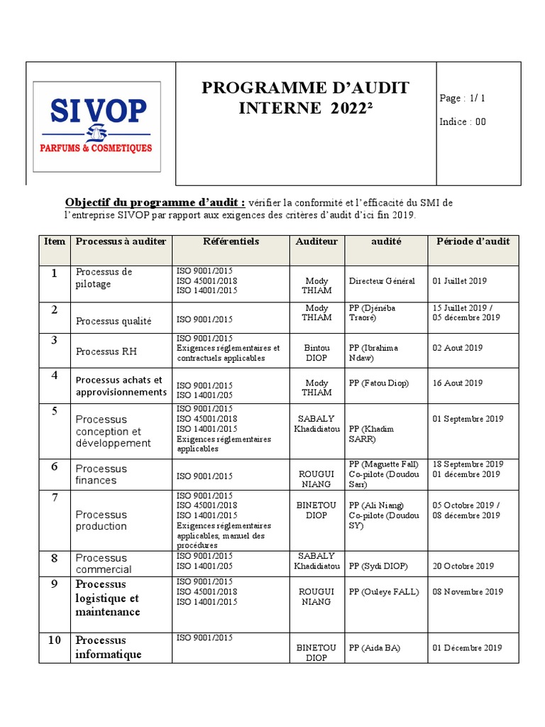 Programme d'Audit Interne 2022 | PDF | Audit | Business