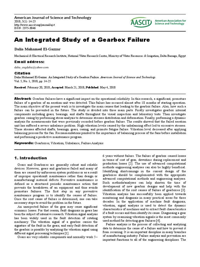 An Integrated Study of A Gearbox Failure. PDF Strength Of Materials