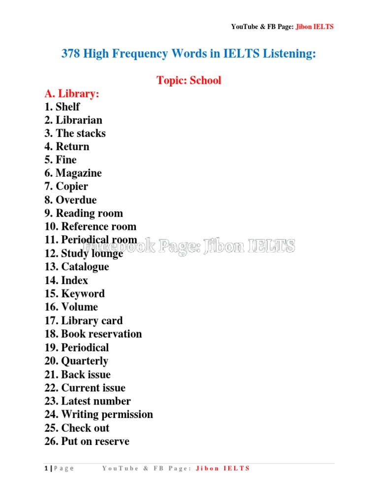 IELTS Listening Vocabulary Guide | PDF | Books | Libraries