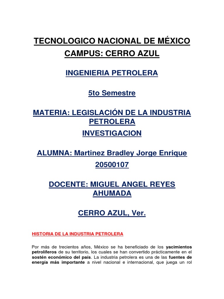 Historia de La Industria Petrolera Bradley | PDF | Petróleo | México