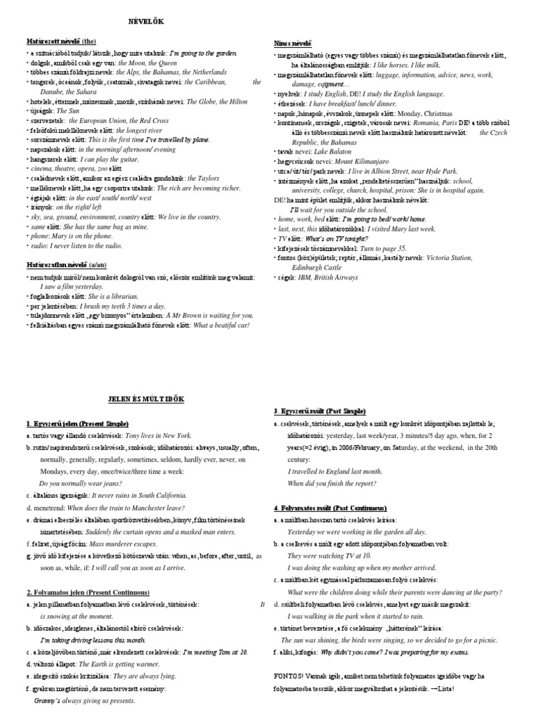 Nyelvtani sszefoglal Magyarul PDF