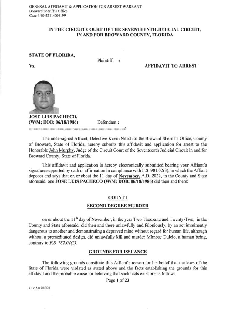 Arrest Warrant For Domestic Violence Murder in Broward | PDF ...