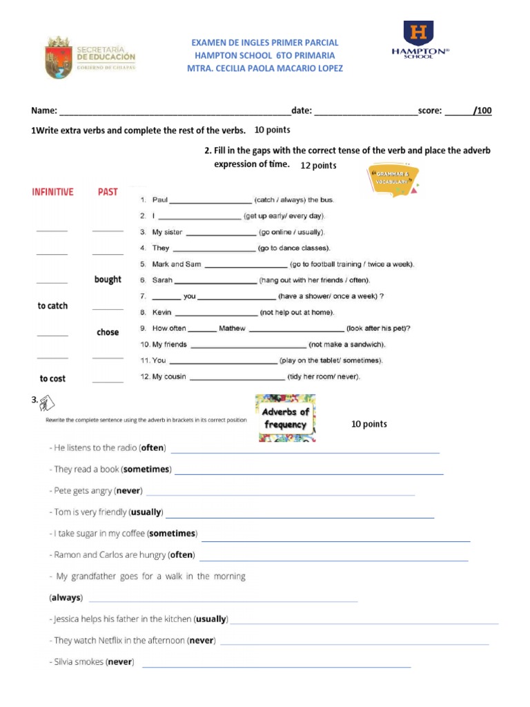 Examen de Ingles Primaria | PDF | Linguistics