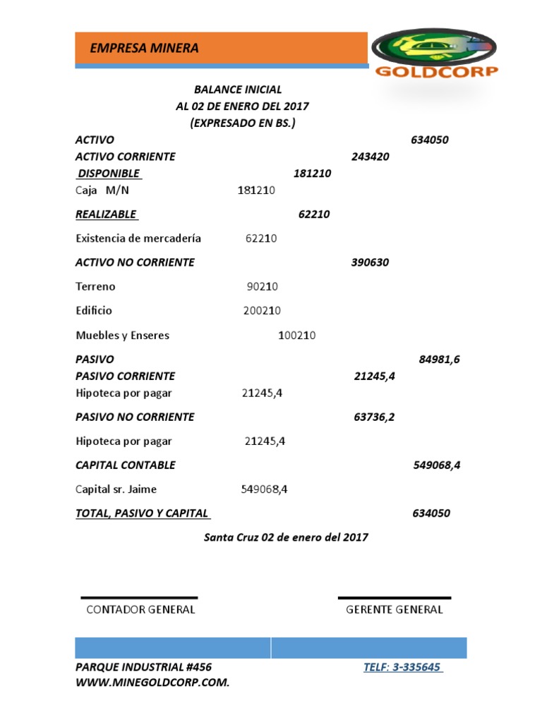 Balance Inicial 2018 | PDF | Minería | Contabilidad