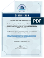 Certificado - Educacao Escolar Resiliente No Tempo de Covid 19 - Uma Perspectiva de Qualidade de Ensino em Mocambique