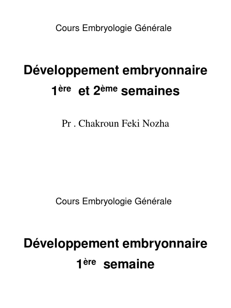 Développement embryonnaire en 4 semaines | PDF | Morphologie (Biologie ...