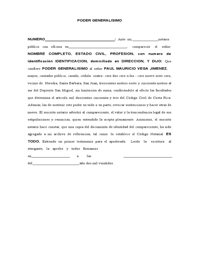 Poder Generalísimo en Costa Rica | PDF | Derecho Civil (Common Law ...
