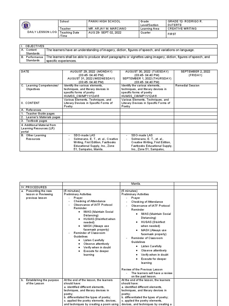 Elements of Poetry in Creative Writing | PDF | Poetry | Learning