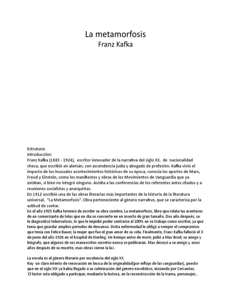 Metamorfosis | PDF | Franz Kafka | La metamorfosis
