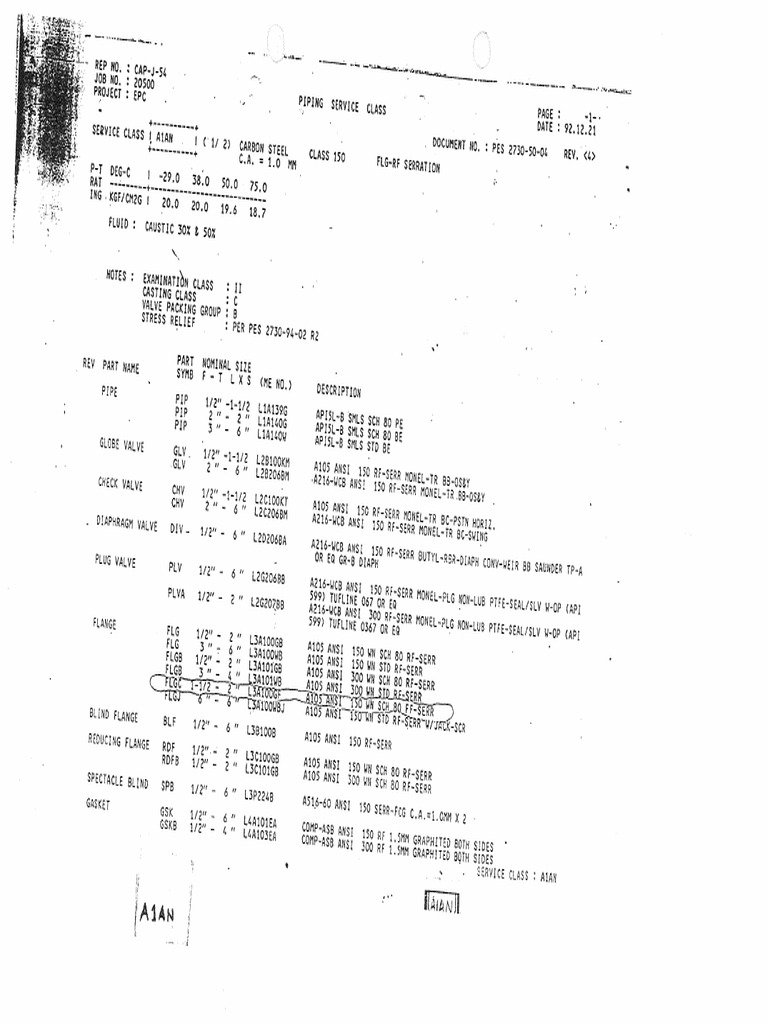 A1AN Piping Class PDF