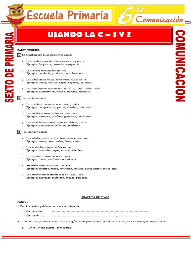 Uso de C, S y Z en Sexto de Primaria | PDF | Unidades Semánticas ...