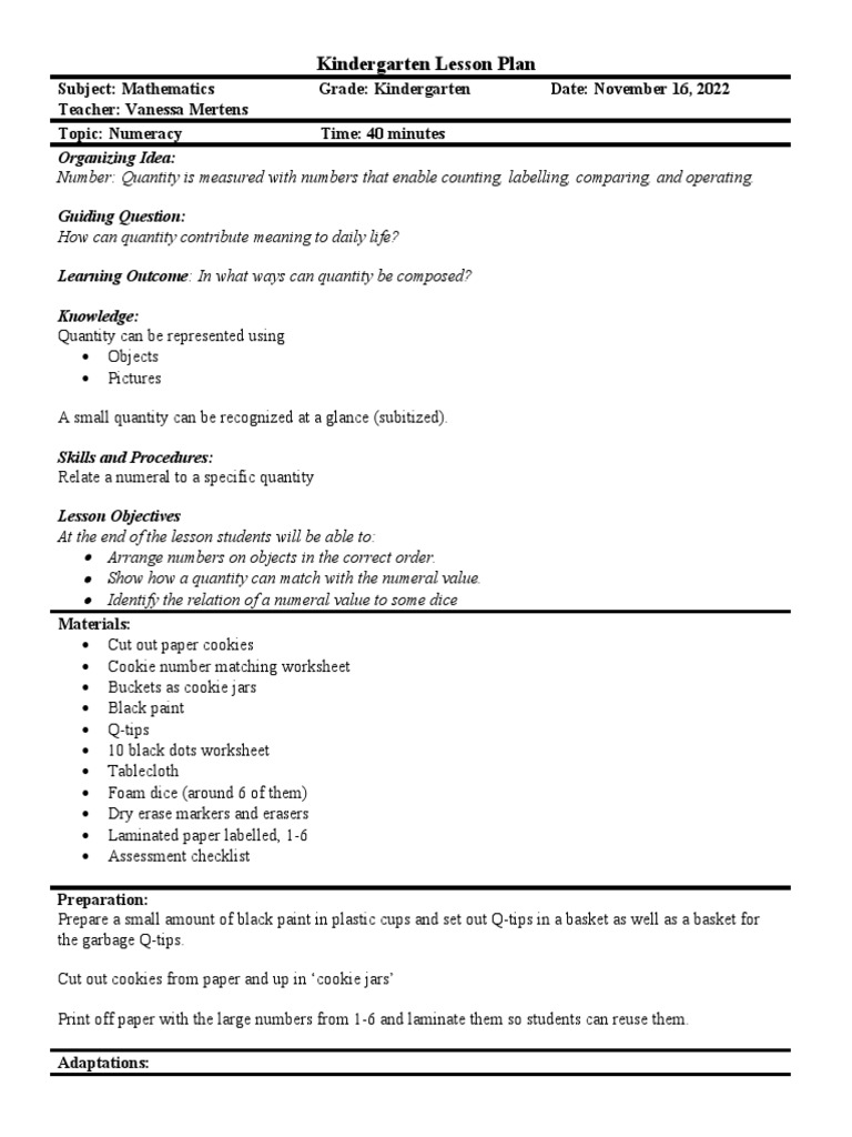 Kindergarten Lesson Plan PDF Learning Lesson Plan