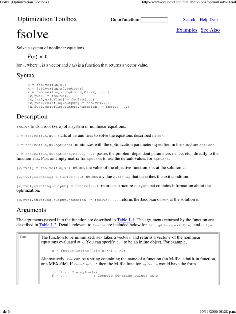 Fsolve - Optimization Toolbox | PDF | Mathematical Optimization | Least ...