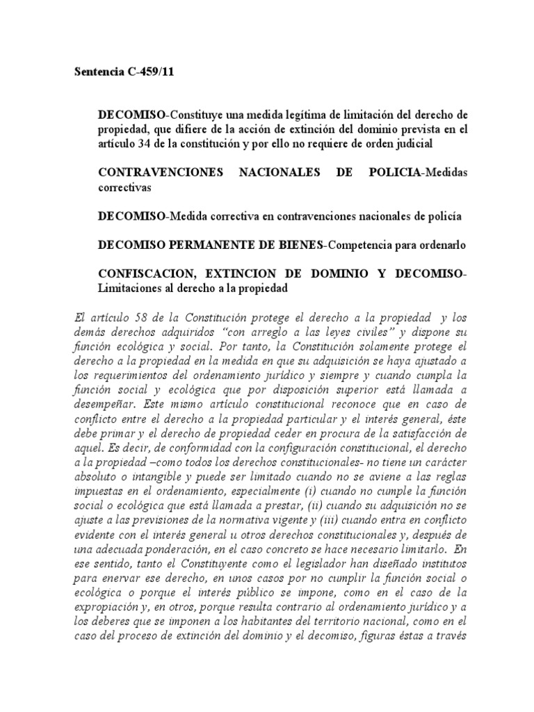 Sentencia C-459 de 2011 (Bienes 2) | PDF | Dominio eminente | Derecho penal
