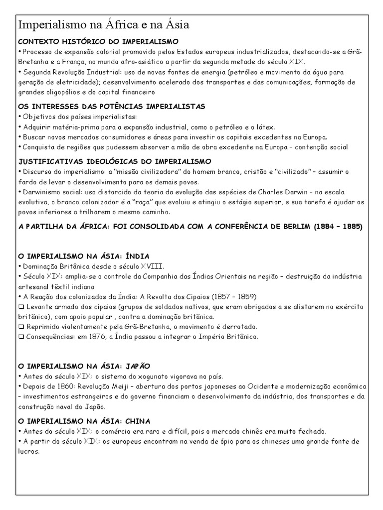 Imperialismo Na África e Na Ásia | PDF | Imperialismo | Europa