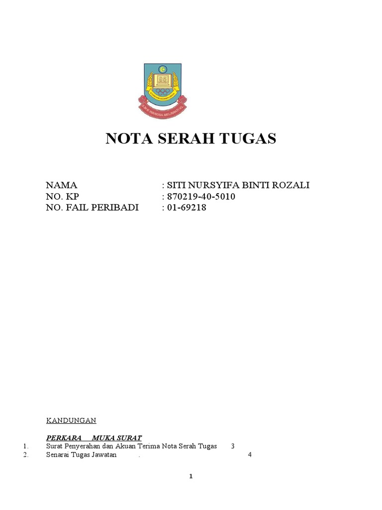 Nota Serah Tugas | PDF