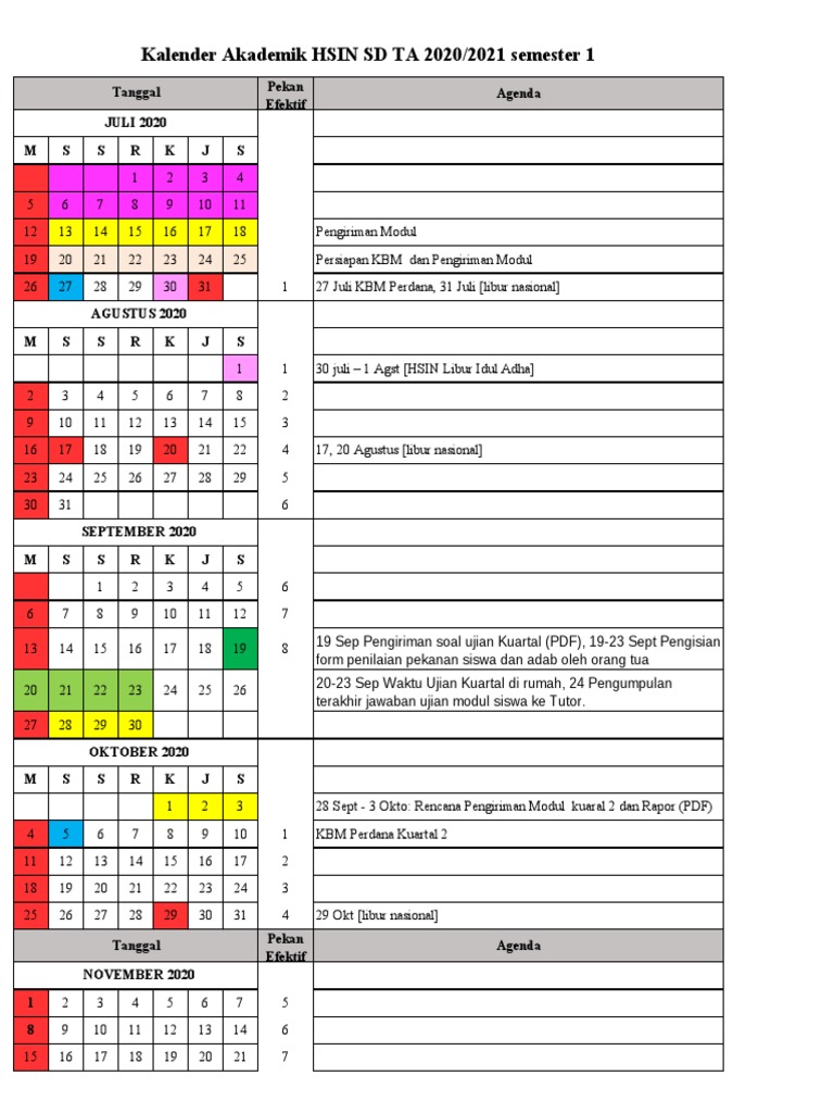 Contoh Kalender Akademik SD | PDF